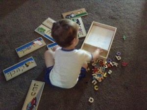 All the boys love these word puzzles. Tahoe loves to find all the "o" letters and place them in the puzzles, while these puzzles help Tigger with his blending skills.