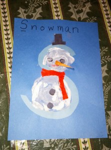 Both Tahoe and Kona enjoyed making this snowman with the letter S.